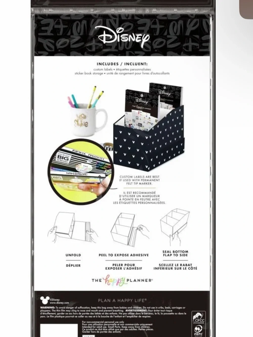 Happy Planner Black Mickey Pattern Desk Storage Organizer